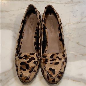 Zara calf hair leopard print loafers size 9